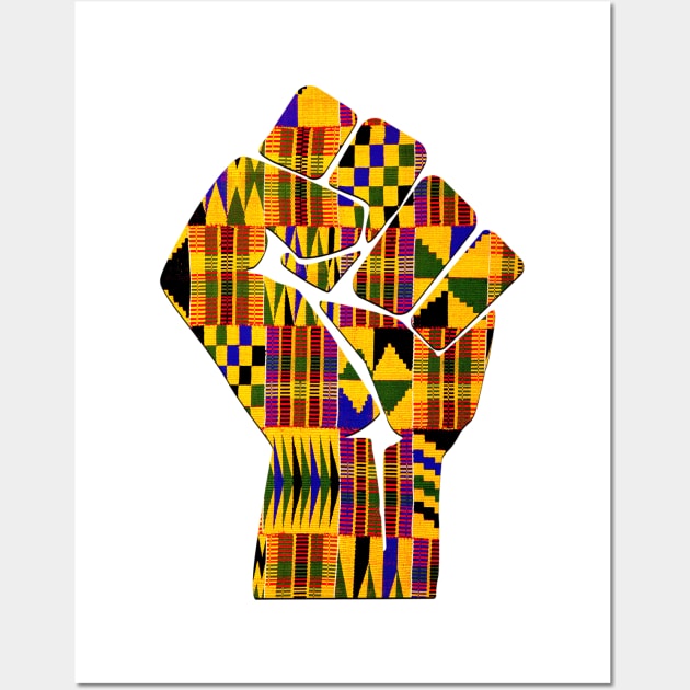 Kente Fist Design Melanin Black Pride T-Shirt Wall Art by Merchweaver